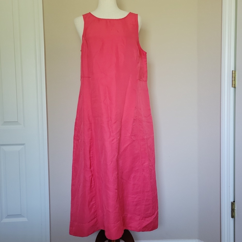 J Jill Dress Womens Pink Sleeveless Linen Blend Maxi Dress Sz M Oversized Hi Lo
